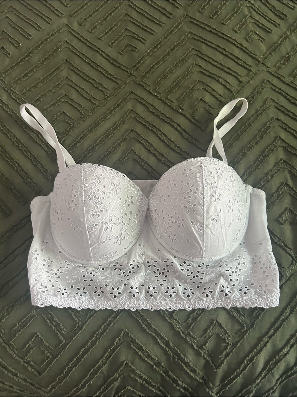 White Eyelet Longline Bra with Molded Cups